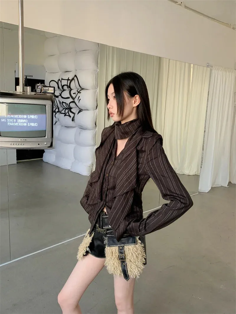 Y2K Ruffled Striped Shirt