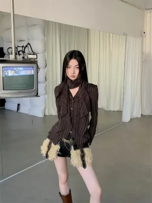 Y2K Ruffled Striped Shirt