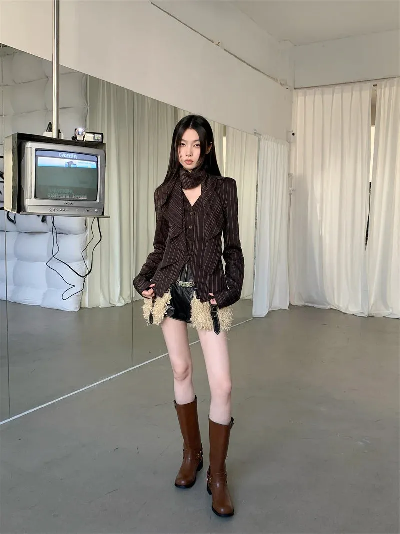 Y2K Ruffled Striped Shirt