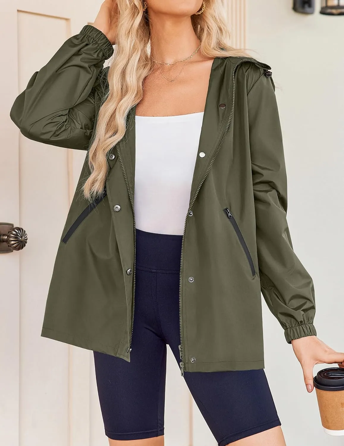 Zeagoo Rain Jacket Women Lightweight Waterproof Hooded Zip Raincoat